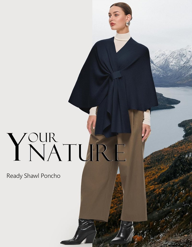 Puli Women's Elegant Shawl Wraps Soft Open Front Poncho Sweater for Spring Fall Winter - Image 2